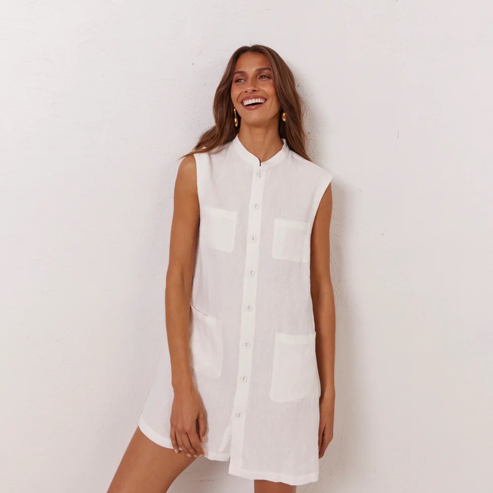 Vrg Grl white linen button down mini dress
